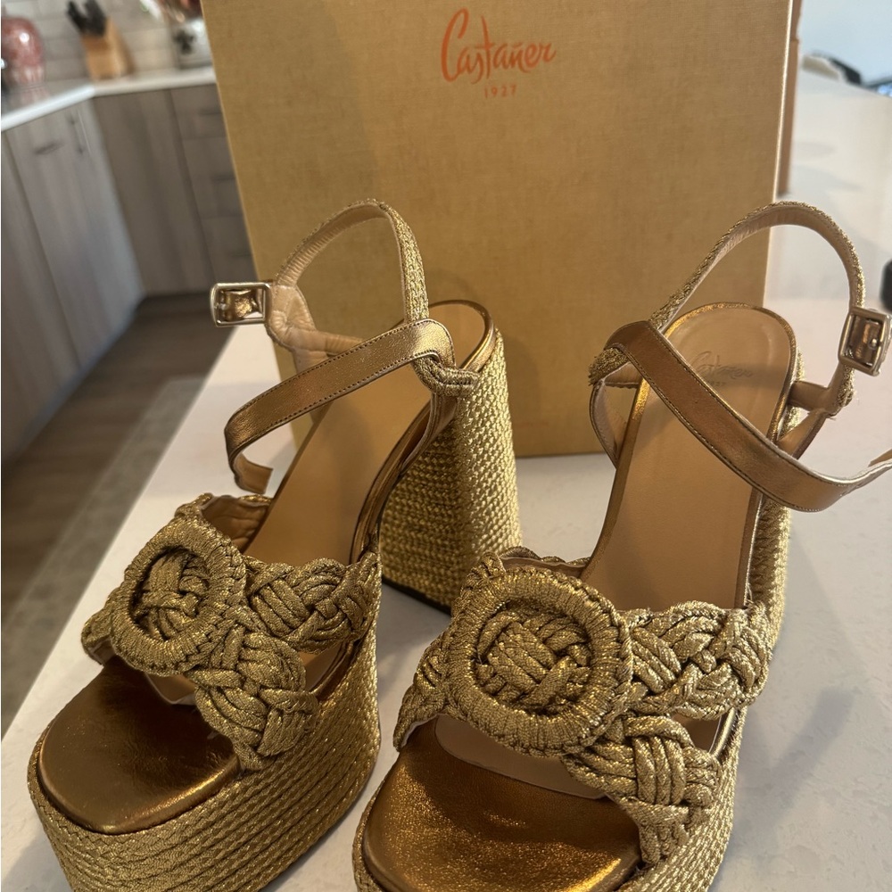Castaner Gold Braided Platform Heels